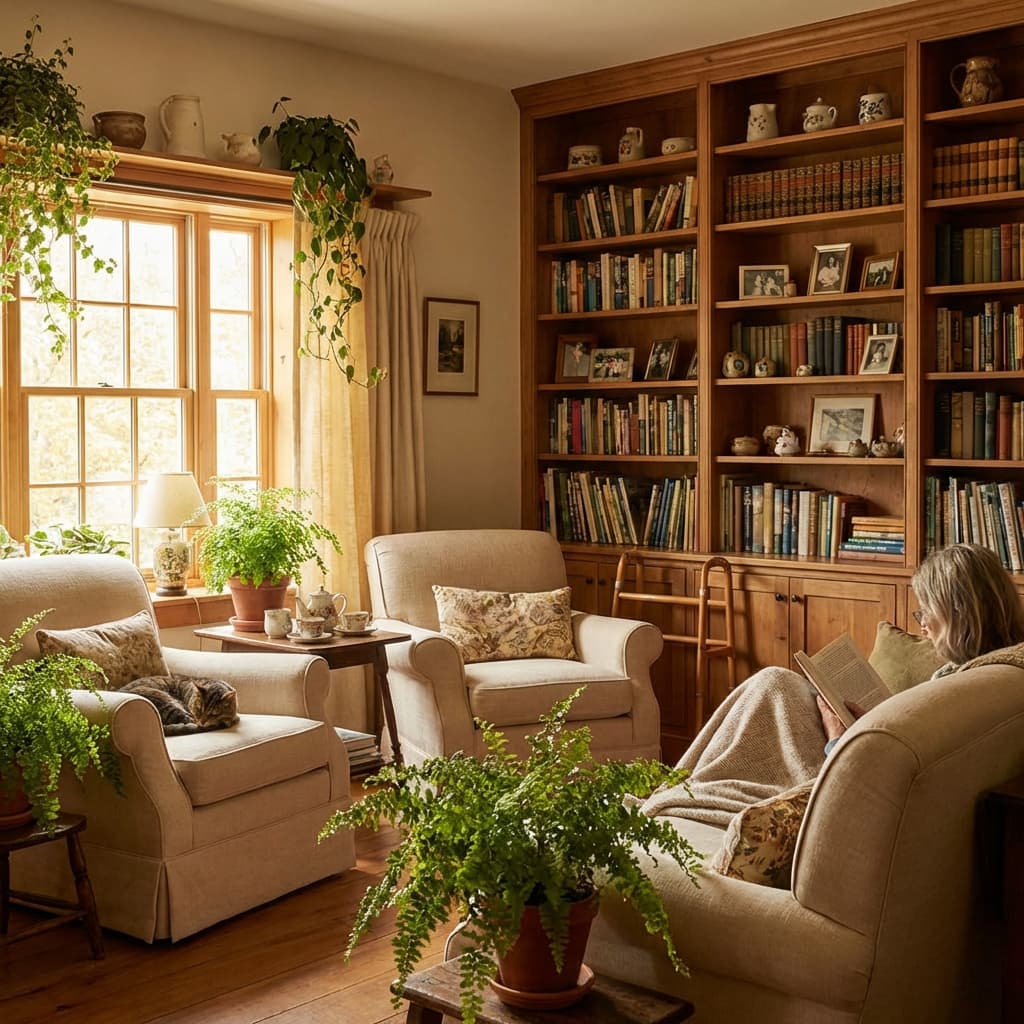 A warm, comfortable living room in an OCHEAC home care setting